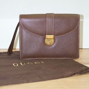 Gucci Brown Leather Wristlet Clutch